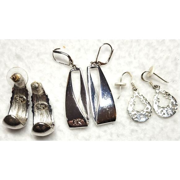 Signed Earrings Lot Silvertone Trifari Anne Klein Sterling 925 Hoops Dangle Y2K - Picture 5 of 6